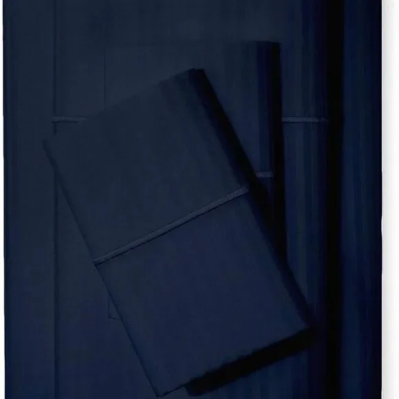 Split Queen Sheets Adjustable Bed Cotton-Deep Pockets-5 Pcs Navy Blue Stripe NEW - Picture 4 of 6